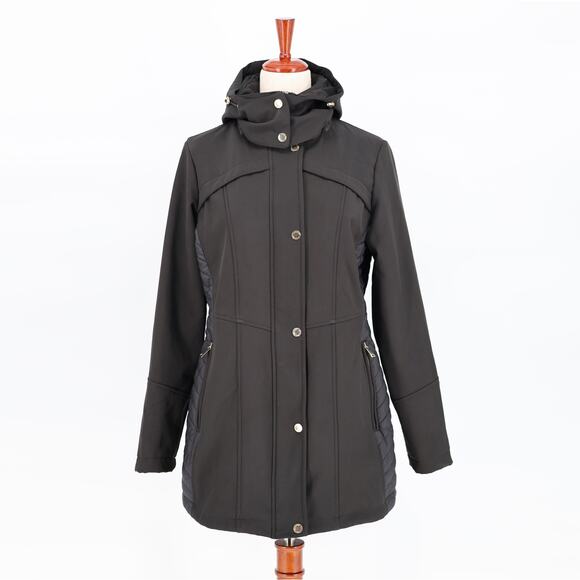 Gallery Women Black Water Resistant Soft-Shell Lightweight Hooded Jacket Size S - Picture 1 of 6